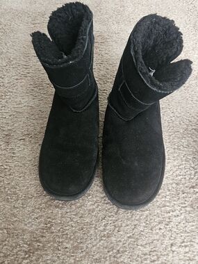 BearPaw Black Suede Shearling-Lined Ankle Boots